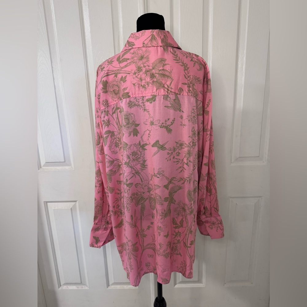 NWT BEAUTIFUL Lawrence Zarian Tunic Top XL Hummingbird Butterfly Pink Green QVC - Picture 7 of 15